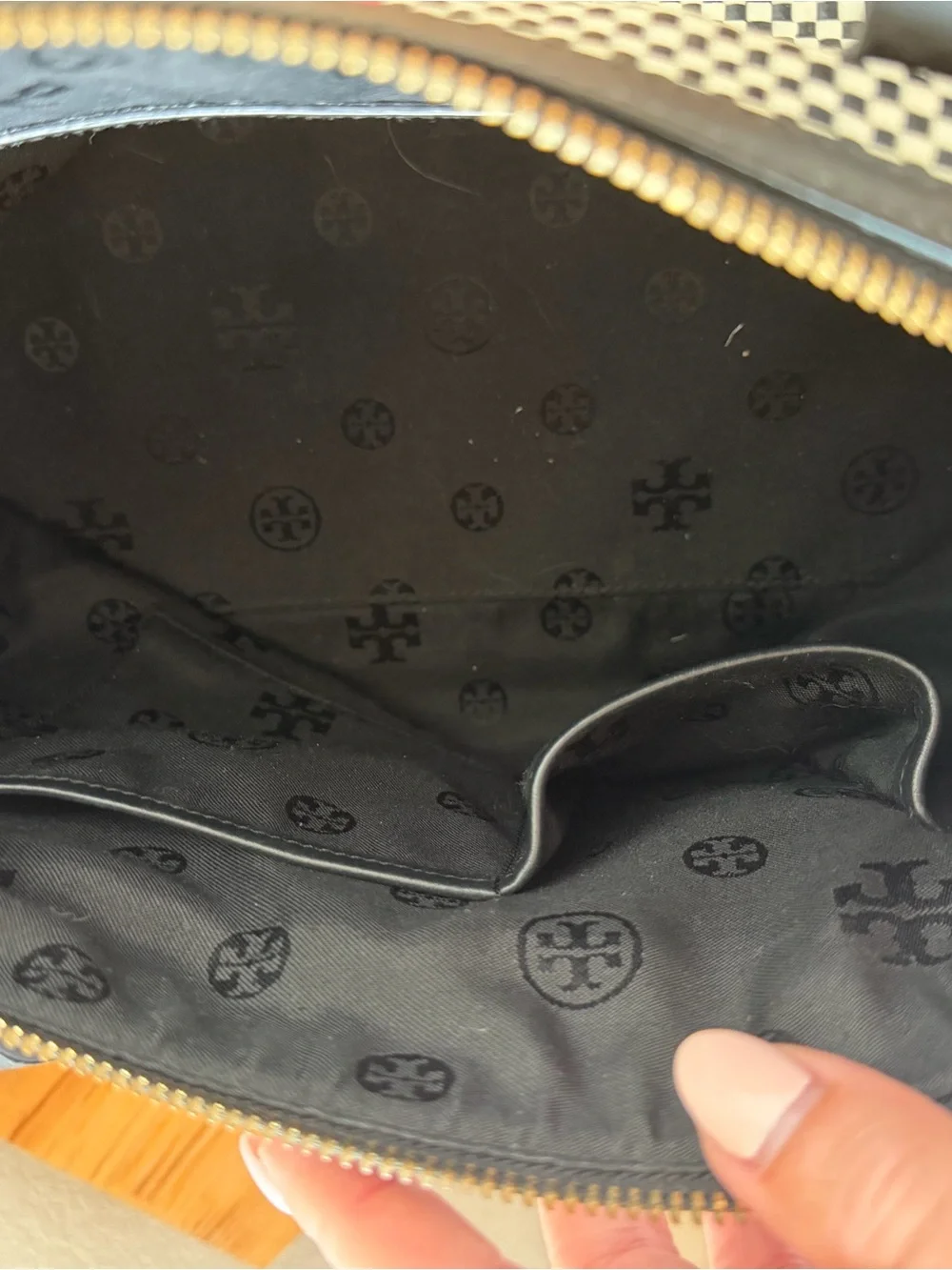 Tory Burch Black & White Woven Leather Tote